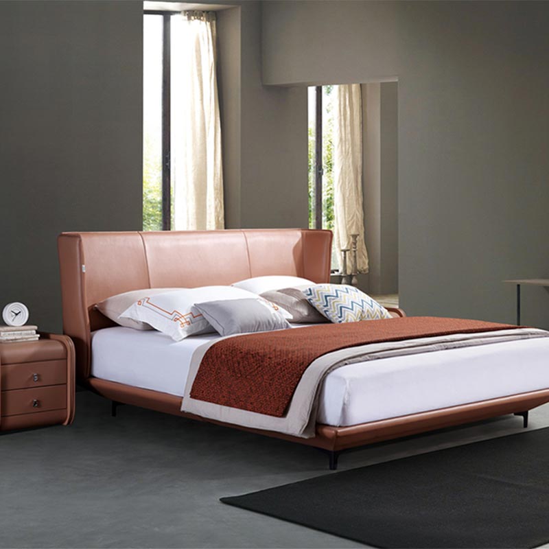 Bed Upholstered Kulit Kayu Solid Gaya Italia