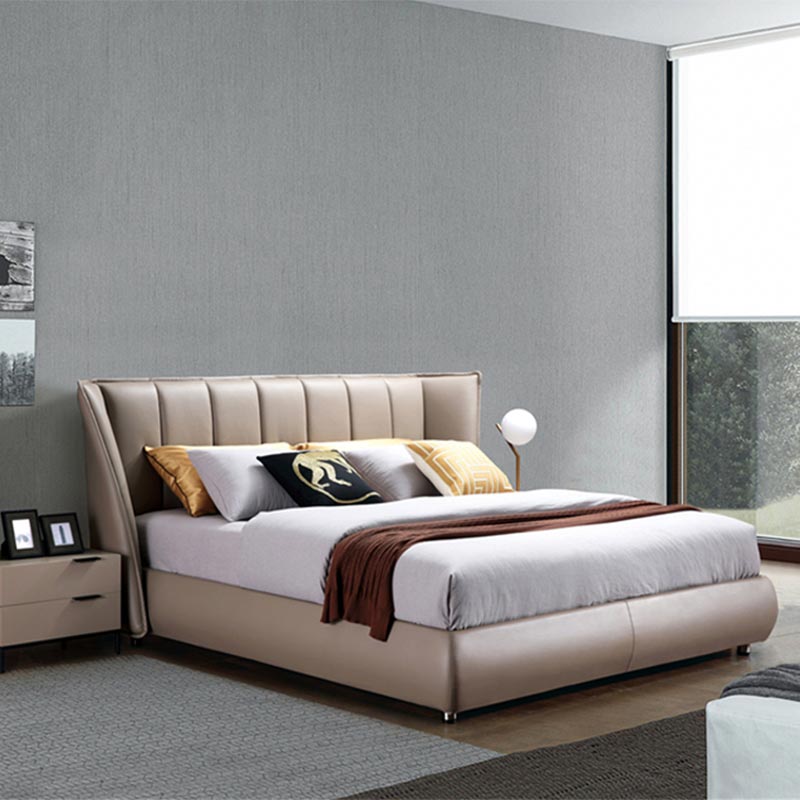 Bed Kulit Italia Modern Kanthi Bingkai Kayu